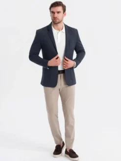 Ombre Marynarka OM-BLZB-0101 Granatowy Slim Fit