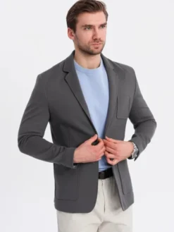 Ombre Marynarka OM-BLZB-0101 Szary Slim Fit