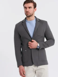 Ombre Marynarka OM-BLZB-0101 Szary Slim Fit
