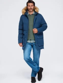 Ombre Parka OM-JALJ-0310 Granatowy Loose Fit