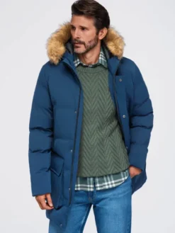 Ombre Parka OM-JALJ-0310 Granatowy Loose Fit