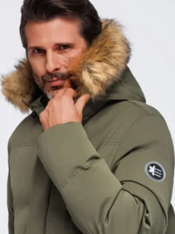 Ombre Parka OM-JALJ-0310 Zielony ciemny Loose Fit