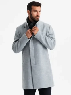 Ombre Płaszcz OM-COWC-0120 Szary Regular Fit