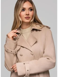 Ombre Płaszcz OW-COLC-0107 Beżowy Regular Fit