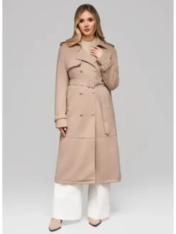Ombre Płaszcz OW-COLC-0107 Beżowy Regular Fit