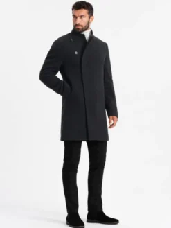 Ombre Płaszcz przejściowy OM-COWC-0141 Czarny Regular Fit
