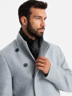 Ombre Płaszcz przejściowy OM-COWC-0141 Szary Regular Fit