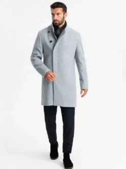 Ombre Płaszcz przejściowy OM-COWC-0141 Szary Regular Fit