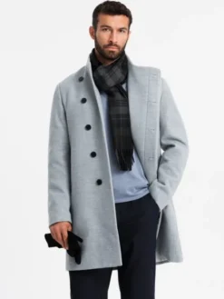 Ombre Płaszcz przejściowy OM-COWC-0141 Szary Regular Fit