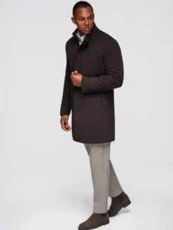 Ombre Płaszcz przejściowy OM-COWC-0136 Brązowy Regular Fit