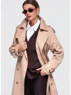 Ombre Płaszcz przejściowy OW-COLC-0121 Beżowy Regular Fit