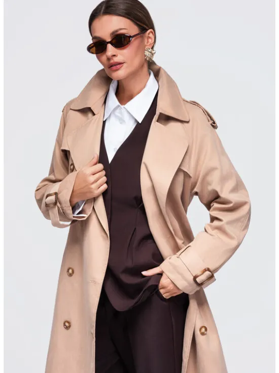 Ombre Płaszcz przejściowy OW-COLC-0121 Beżowy Regular Fit