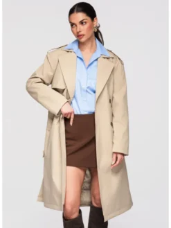Ombre Płaszcz przejściowy OW-COLC-0117 Beżowy Regular Fit