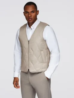 Ombre Płaszcz zimowy OM-COLC-0144 Beżowy Regular Fit