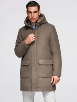 Ombre Płaszcz zimowy OM-COWC-0132 Brązowy Regular Fit