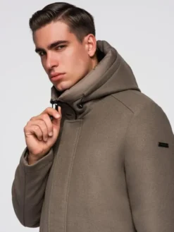 Ombre Płaszcz zimowy OM-COWC-0132 Brązowy Regular Fit