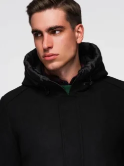 Ombre Płaszcz zimowy OM-COWC-0132 Czarny Regular Fit