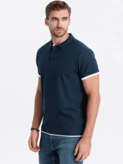 Ombre Polo OM-POSS-0113 Granatowy Fitting Fit