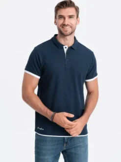 Ombre Polo OM-POSS-0113 Granatowy Fitting Fit