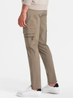 Ombre Spodnie dresowe OM-PACG-0204 Khaki Regular Fit