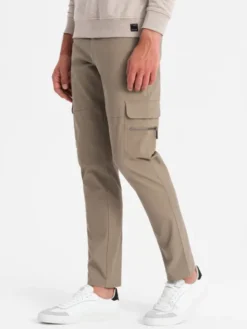Ombre Spodnie dresowe OM-PACG-0204 Khaki Regular Fit