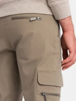 Ombre Spodnie dresowe OM-PACG-0204 Khaki Regular Fit
