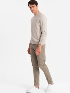 Ombre Spodnie dresowe OM-PACG-0204 Khaki Regular Fit