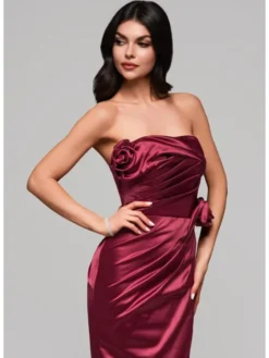 Ombre Sukienka wieczorowa LA-OM-DLR144 Bordowy Regular Fit