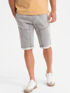 Ombre Szorty jeansowe OM-SRDS-0135 Szary Regular Fit