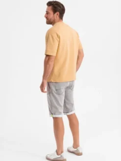 Ombre Szorty jeansowe OM-SRDS-0135 Szary Regular Fit