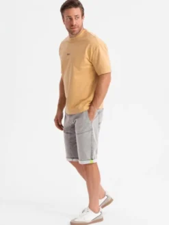 Ombre Szorty jeansowe OM-SRDS-0135 Szary Regular Fit