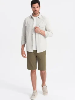 Ombre Szorty materiałowe OM-SRBS-0149 Zielony Regular Fit
