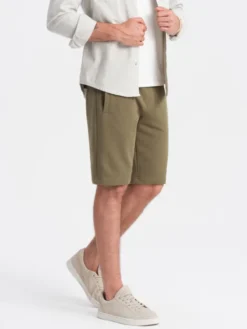 Ombre Szorty materiałowe OM-SRBS-0149 Zielony Regular Fit