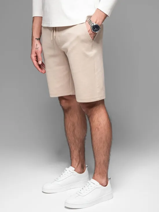 Ombre Szorty materiałowe OM-SRCS-0168 Beżowy Slim Fit