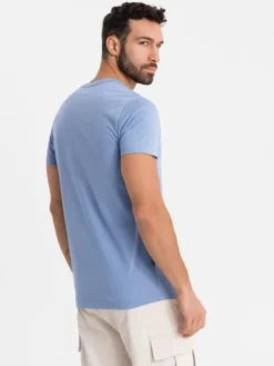 Ombre T-Shirt OM-TSBS-0237 Niebieski Regular Fit