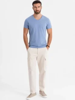 Ombre T-Shirt OM-TSBS-0237 Niebieski Regular Fit