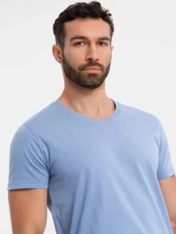 Ombre T-Shirt OM-TSBS-0237 Niebieski Regular Fit