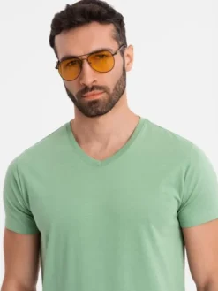 Ombre T-Shirt OM-TSBS-0237 Zielony Regular Fit