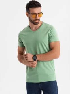 Ombre T-Shirt OM-TSBS-0237 Zielony Regular Fit