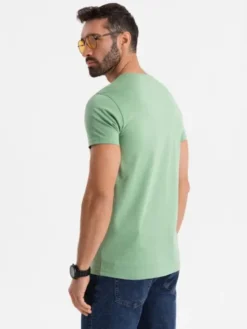 Ombre T-Shirt OM-TSBS-0237 Zielony Regular Fit