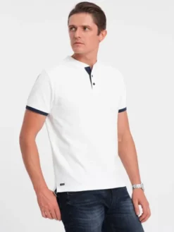 Ombre T-Shirt OM-TSCT-0156 Biały Regular Fit
