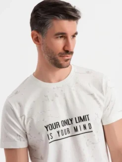 Ombre T-Shirt OM-TSFP-0187 Biały Regular Fit