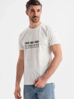 Ombre T-Shirt OM-TSFP-0187 Biały Regular Fit