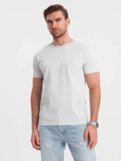 Ombre T-Shirt OM-TSFP-0182 Szary Regular Fit