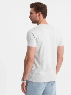 Ombre T-Shirt OM-TSFP-0182 Szary Regular Fit
