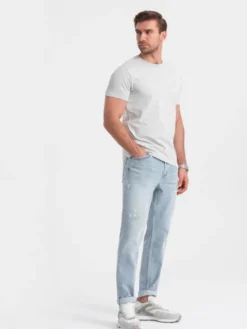 Ombre T-Shirt OM-TSFP-0182 Szary Regular Fit