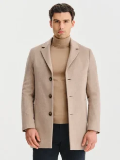 Pako Lorente Płaszcz wełniany P25WF-7X-020 Beżowy Classic Fit
