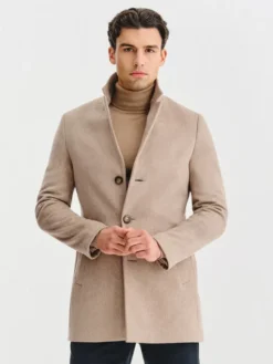 Pako Lorente Płaszcz wełniany P25WF-7X-020 Beżowy Classic Fit