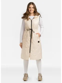 Perso Bezrękawnik pikowana z troczkami Beżowy Slim Fit