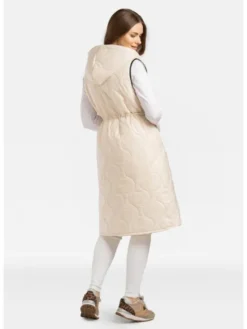 Perso Bezrękawnik pikowana z troczkami Beżowy Slim Fit